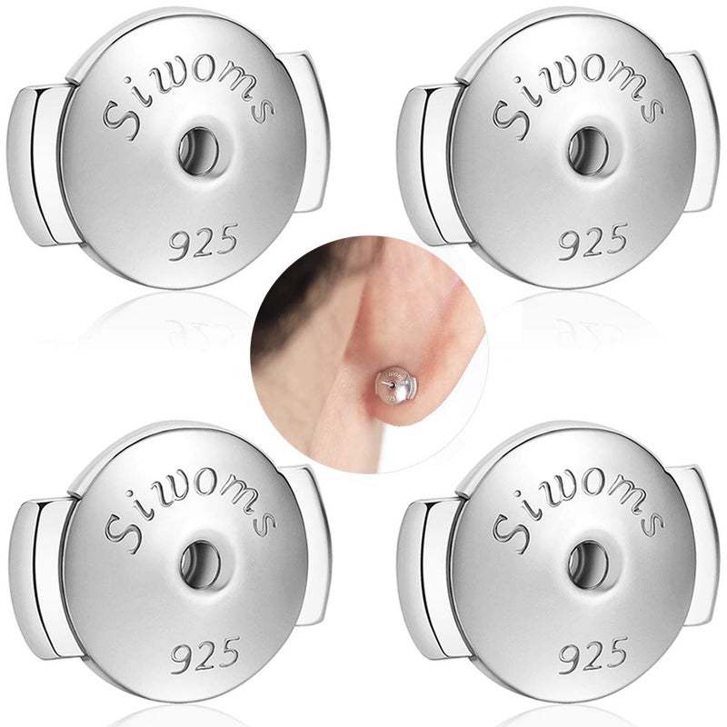 Siwoms 2-Pairs Locking Earring Backs for Studs - 18K White Gold Plated Secure Replacements Earring Backings, Hypoallergenic (7mm) - Image 1